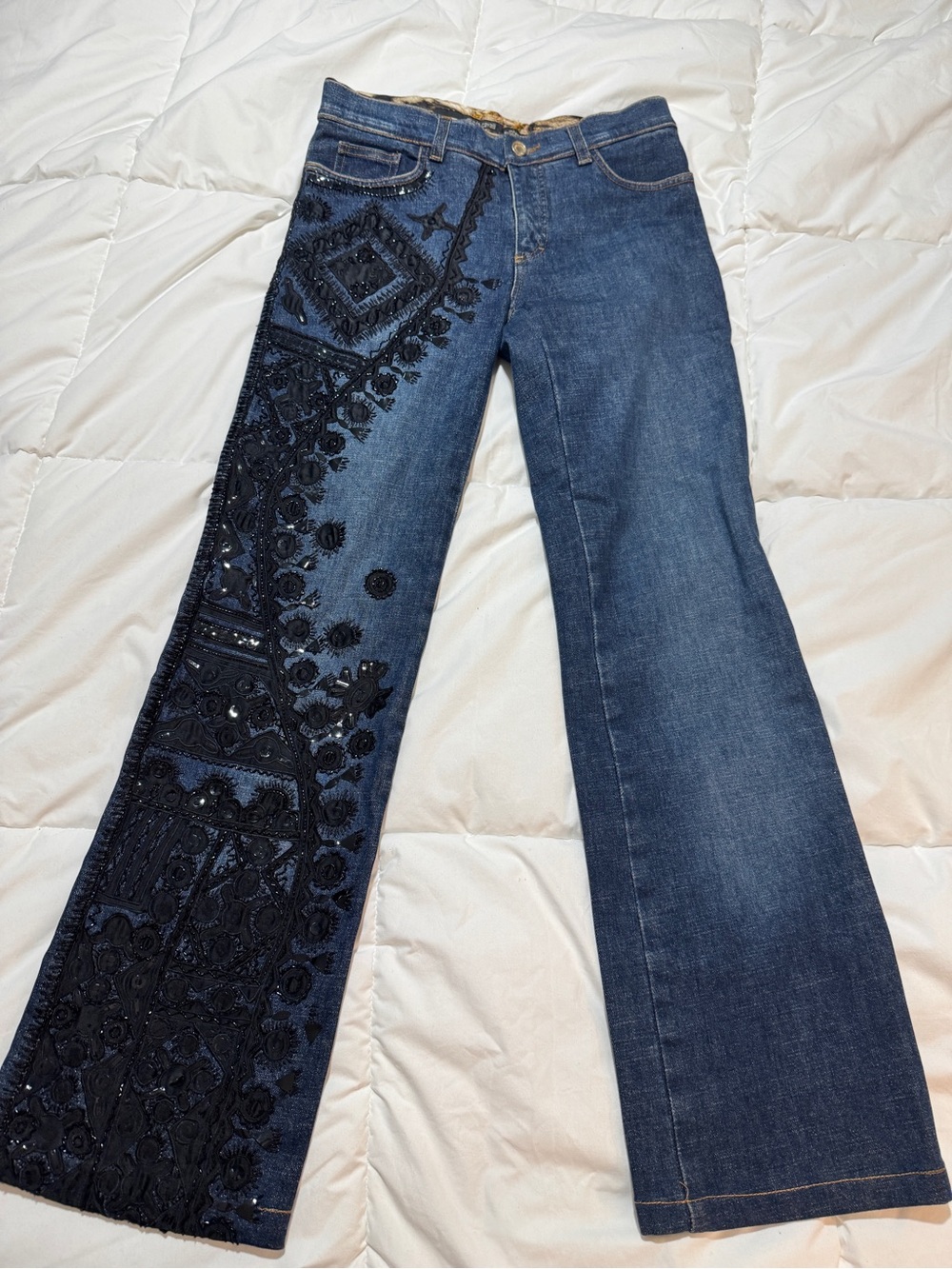 Roberto Cavalli Women’s Dark Blue Beaded Flare Jeans